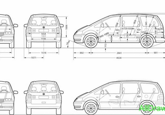 Volkswagen Sharan (Фольцваген Шаран) - чертежи (рисунки) автомобиля